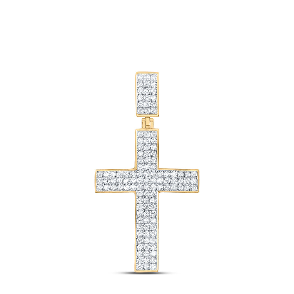 10K Yellow Gold 3 Cttw Natural Diamond Cn Cross Mens Charm