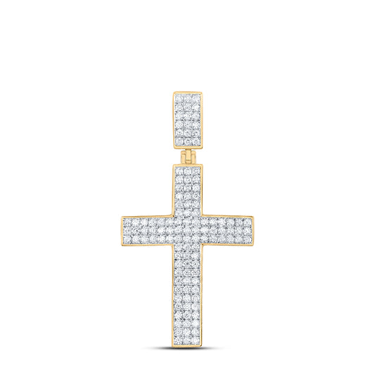 10K Yellow Gold 3 Cttw Natural Diamond Cn Cross Mens Charm