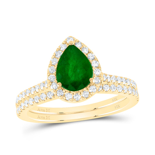 14K Yellow or White Gold 1/2 Ctw Diamond 8X6MM Pear Natural Gem Bridal Set, Womens Size: 5-9