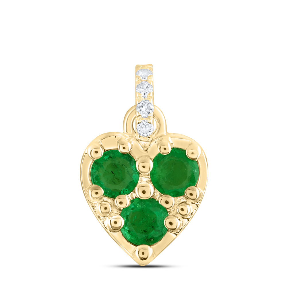 14kt Yellow Gold 0.03 Cttw Diamond Ana M and 1/3 Cttw Round Emerald Natural Gem Heart Pendant