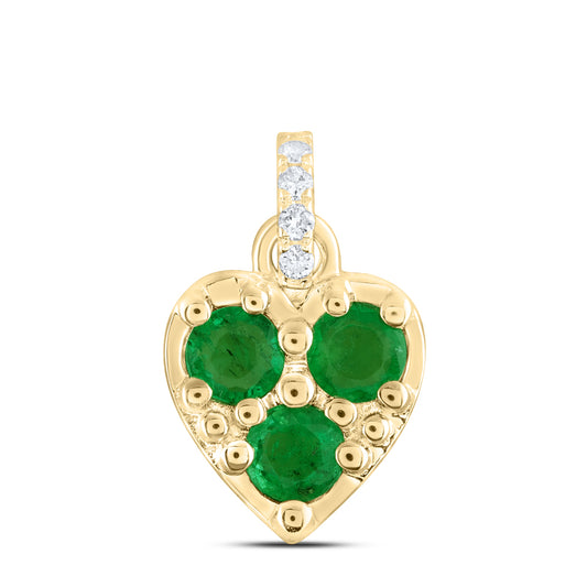 14kt Yellow Gold 0.03 Cttw Diamond Ana M and 1/3 Cttw Round Emerald Natural Gem Heart Pendant