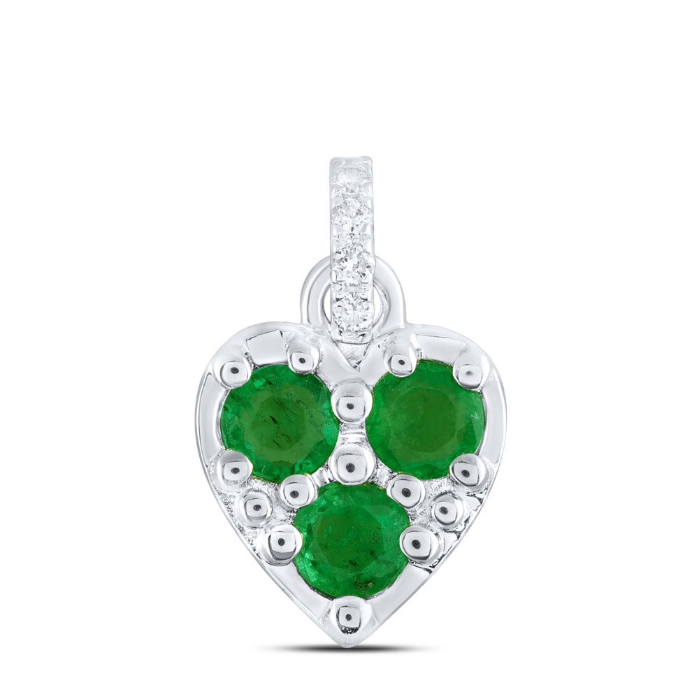 14kt White Gold 0.03 Cttw Diamond Ana M and 1/3 Cttw Round Emerald Natural Gem Heart Pendant