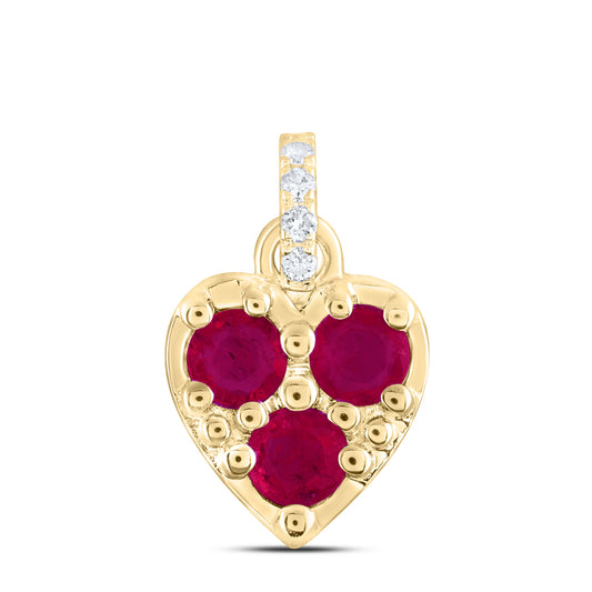14kt Yellow Gold 0.03 Cttw Diamond Ana M 3/8 Cttw Round Ruby Natural Gem Heart Pendant