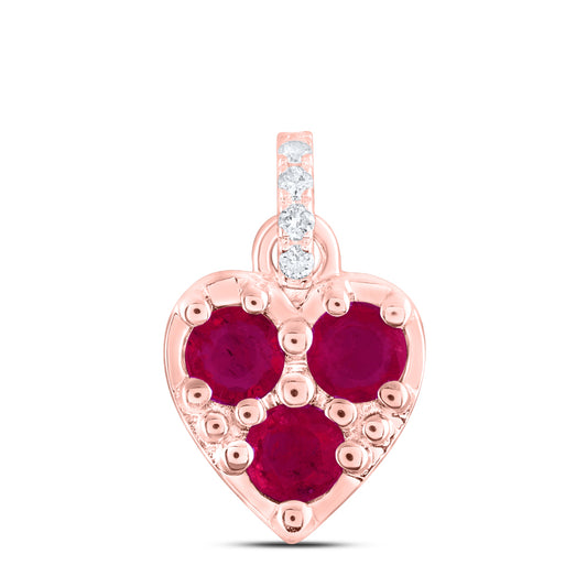 14kt Rose Gold 0.03 Cttw Diamond Ana M 3/8 Cttw Round Ruby Natural Gem Heart Pendant