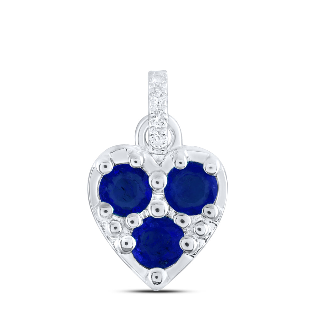 14kt White Gold 0.03 Cttw Diamond Ana M 3/8 Cttw Round Blue Sapphire Natural Gem Heart Pendant