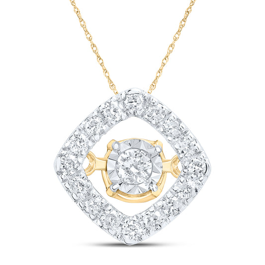 10K Yellow Gold 1/6 Ctw Natural Diamond Gift Cushion Dancing Pendant