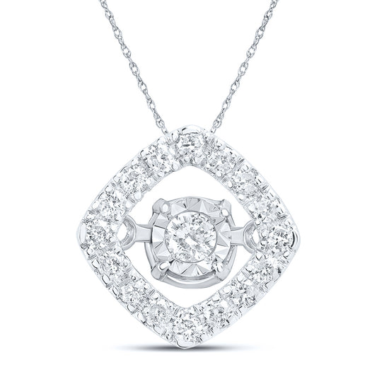 10kt White Gold 1/6 Cttw Diamond Cushion Dancing Pendant