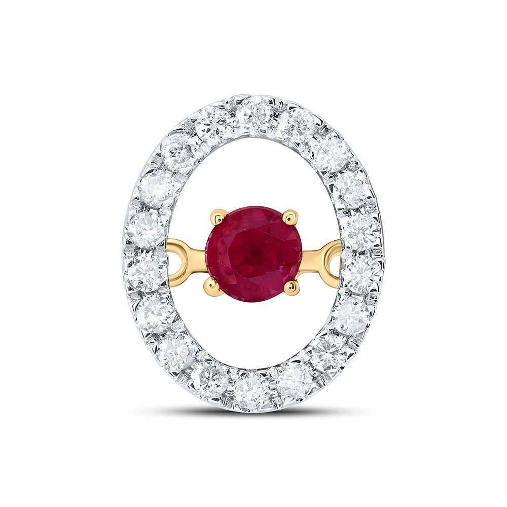 10kt Yellow Gold 1/8 Cttw Diamond 3mm Round Ruby Natural Gem Dancing Pendant
