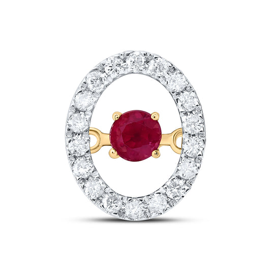 10kt Yellow Gold 1/8 Cttw Diamond 3mm Round Ruby Natural Gem Dancing Pendant