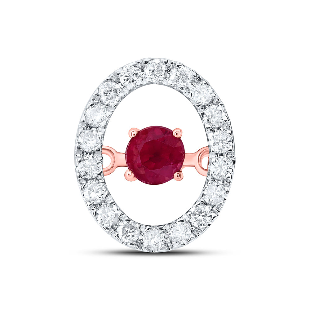 10kt Rose Gold 1/8 Cttw Diamond 3mm Round Ruby Natural Gem Dancing Pendant