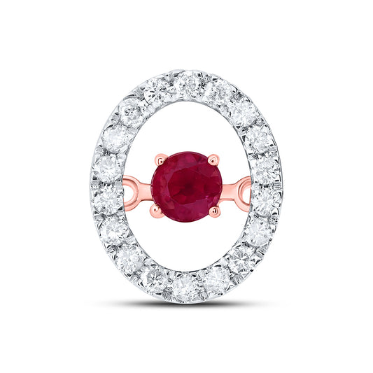 10kt Rose Gold 1/8 Cttw Diamond 3mm Round Ruby Natural Gem Dancing Pendant