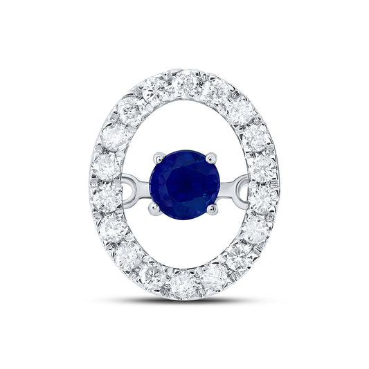 10kt White Gold 1/8 Cttw Diamond 3mm Round Blue Sapphire Natural Gem Dancing Pendant