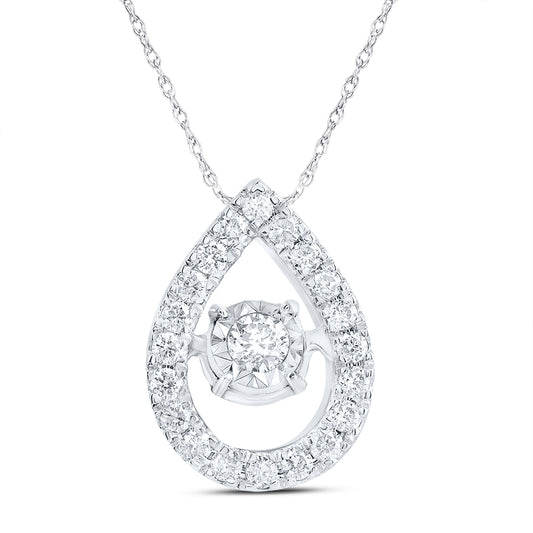 10kt White Gold 1/6 Cttw Diamond Pear Dancing Pendant