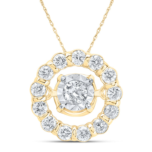 10kt Yellow Gold 1/6 Cttw Diamond Round Dancing Pendant