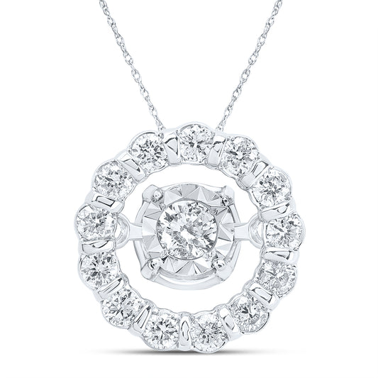 10kt White Gold 1/6 Cttw Diamond Round Dancing Pendant