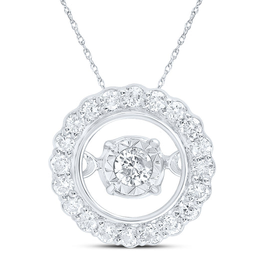 10kt White Gold 1/5 Cttw Diamond Round Dancing Pendant