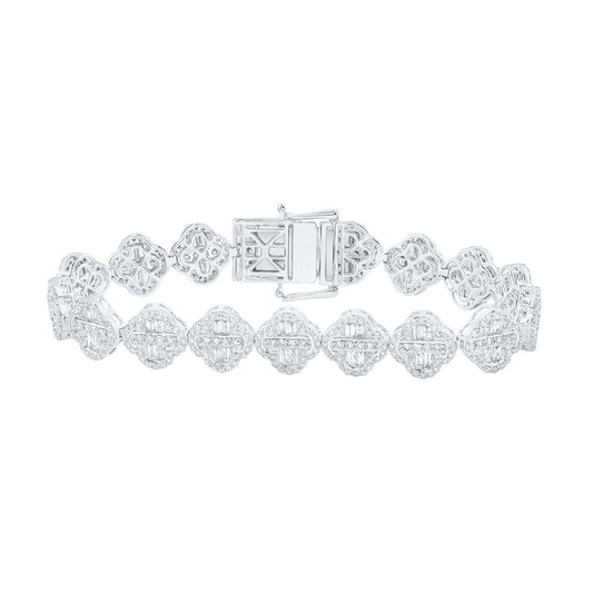 14kt White Gold 5 Cttw Diamond Ana M Fashion Clover Bracelet, Length: 7 Inch