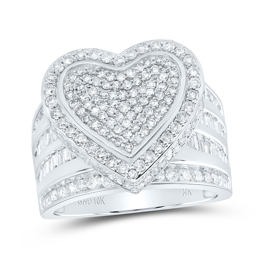 10kt White Gold 2 1/5 Cttw  Diamond Fashion Heart Wedding Engagement Anniversary Ring, Women Size: 5-9