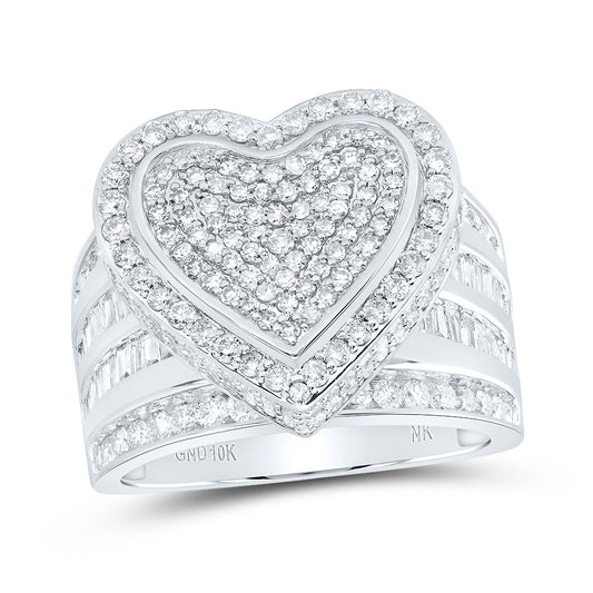 10kt White Gold 2 1/5 Cttw  Diamond Fashion Heart Wedding Engagement Anniversary Ring, Women Size: 5-9