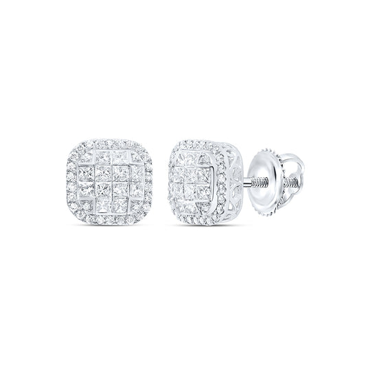 14kt White Gold 1 5/8 Cttw Diamond Fashion Cushion Earring