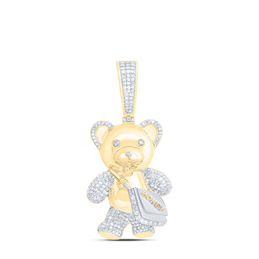 10k Yellow White Gold 1 Cttw Diamond Money Bag Teddy Bear Mens Charm