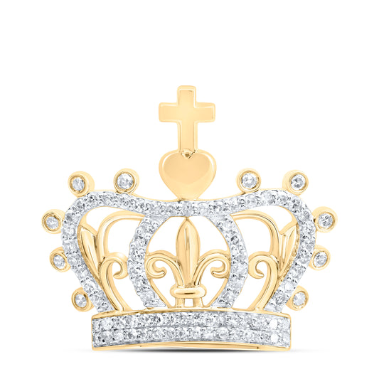 10kt Yellow Gold 3/8 Cttw Diamond Cross Crown Mens Charm