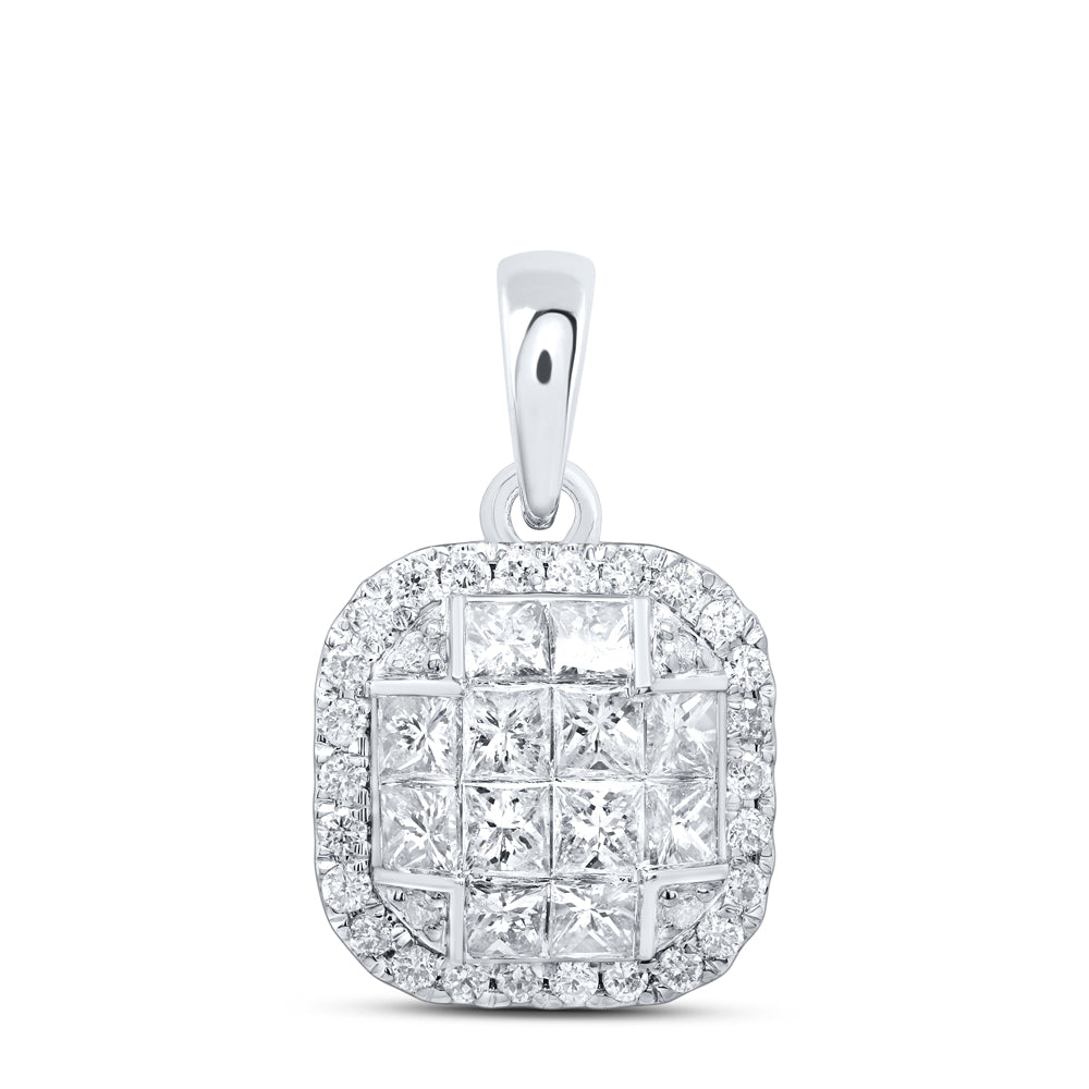 14kt White Gold 7/8 Cttw Diamond Fashion Cushion Pendant