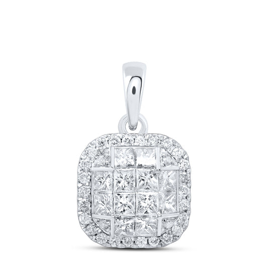 14kt White Gold 7/8 Cttw Diamond Fashion Cushion Pendant