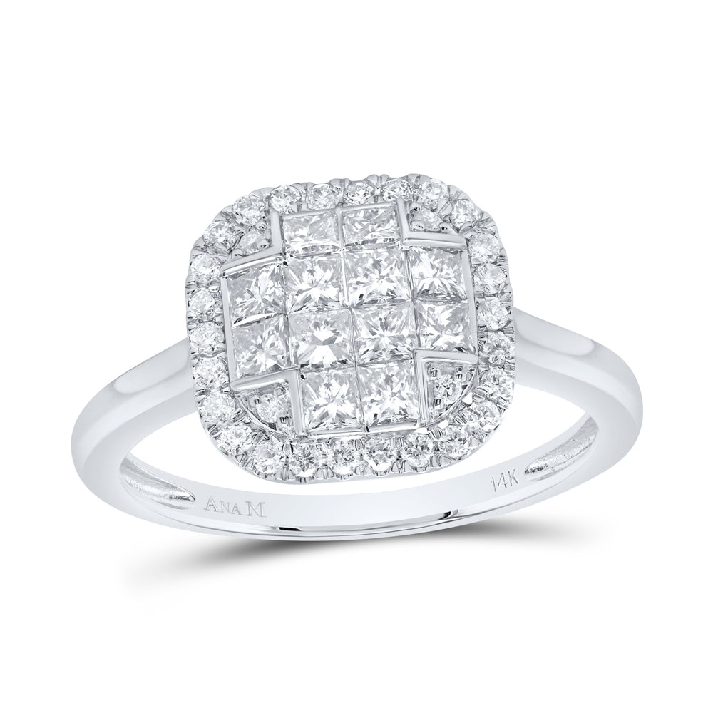 14kt White Gold 7/8 Cttw Diamond Fashion Cushion Wedding Engagement Anniversary Ring, Women Size: 5-9