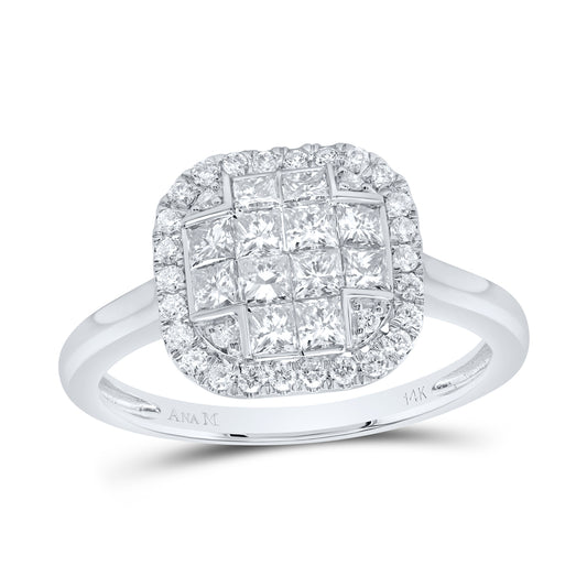 14kt White Gold 7/8 Cttw Diamond Fashion Cushion Wedding Engagement Anniversary Ring, Women Size: 5-9