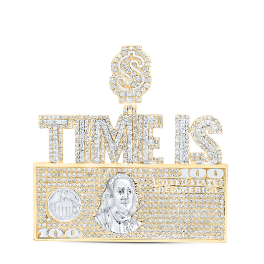 10k Yellow White Gold 2 1/3 Cttw Diamond " Time Is Money" Mens Charm
