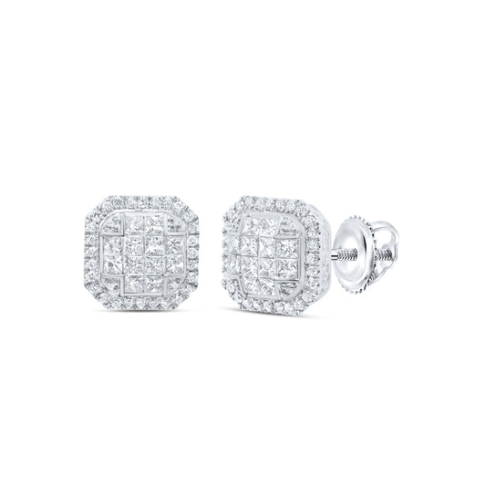 14kt White Gold 1 5/8 Cttw Diamond Fashion Octagon Earring