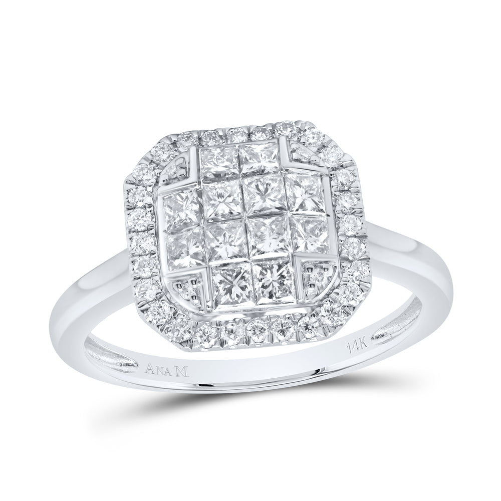 14kt White Gold 7/8 Cttw Diamond Fashion Octagon Wedding Engagement Anniversary Ring, Women Size: 5-9