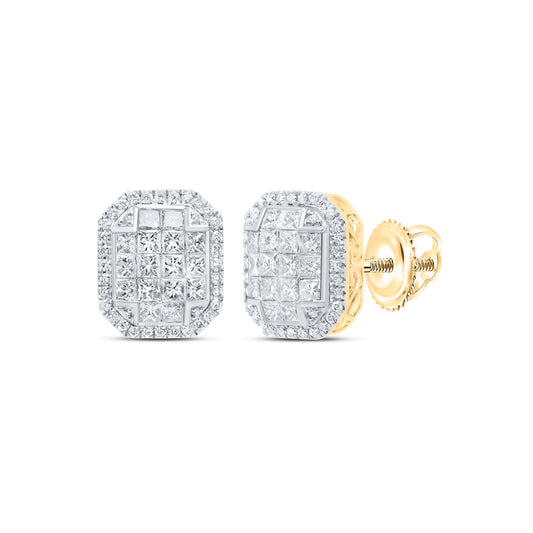 14kt Yellow Gold 1 1/2 Cttw Diamond Fashion Emerald Earring