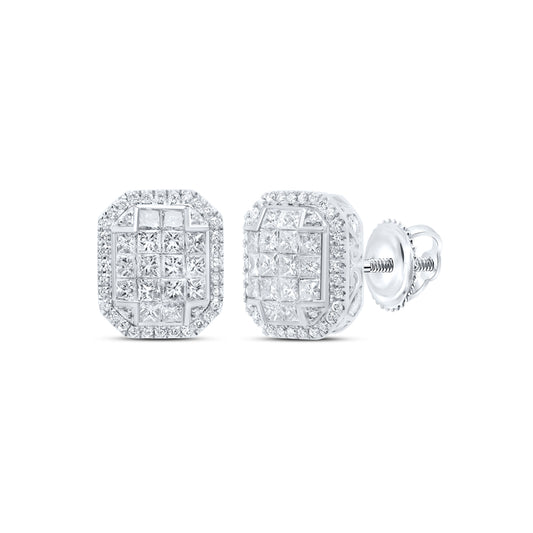 14kt White Gold 1 1/2 Cttw Diamond Fashion Emerald Earring