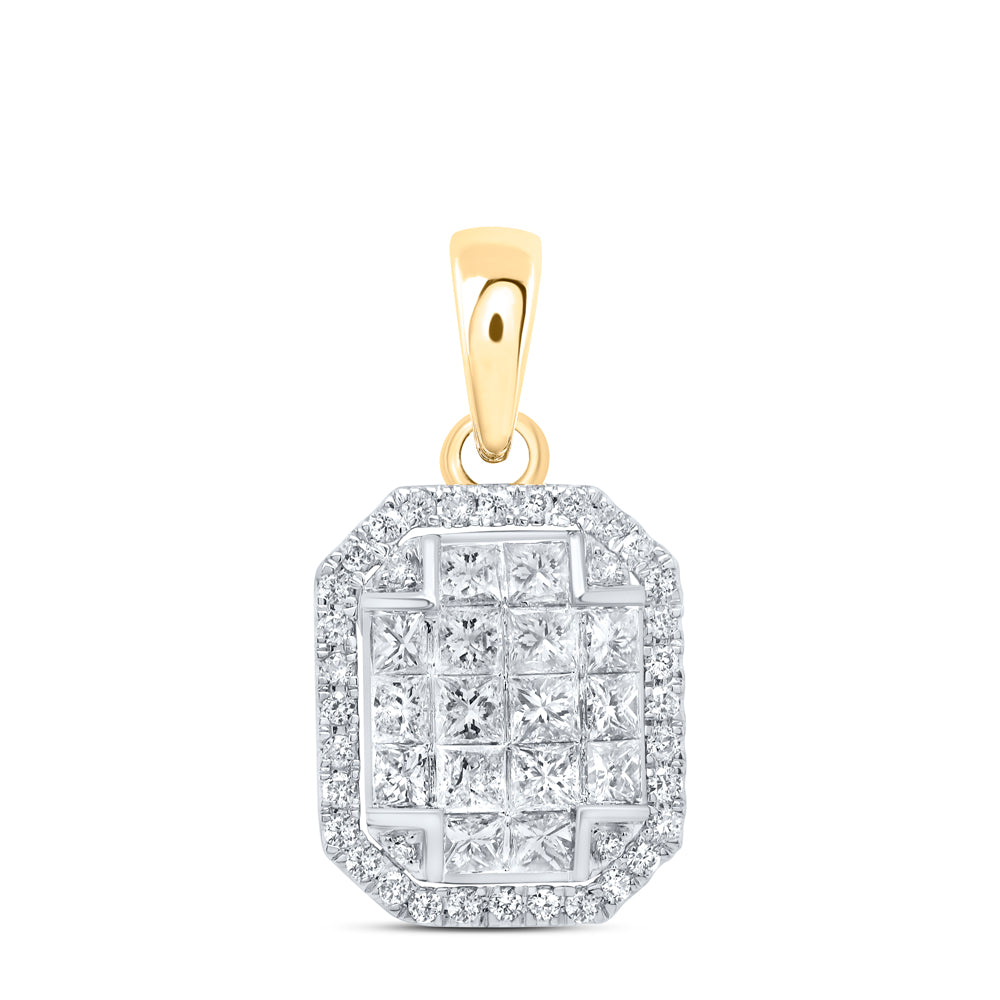 14kt Yellow Gold 3/4 Cttw Diamond Fashion Emerald Pendant
