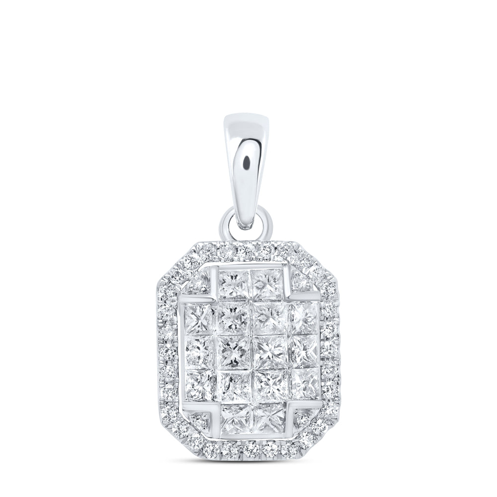 14kt White Gold 3/4 Cttw Diamond Fashion Emerald Pendant