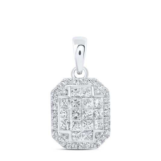 14kt White Gold 3/4 Cttw Diamond Fashion Emerald Pendant