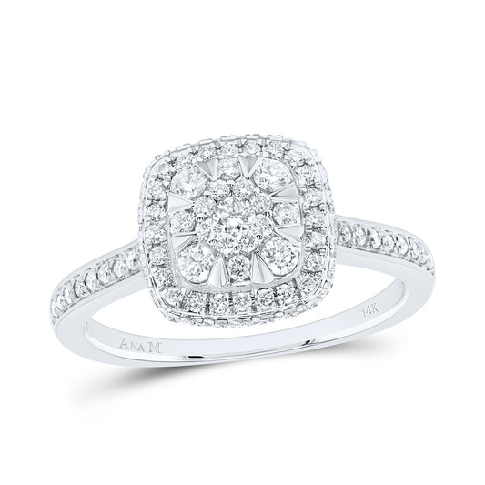 14kt White Gold 1/2 Cttw Diamond Ana M Fashion Cushion Wedding Engagement Anniversary Ring, Women Size: 5-9