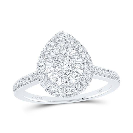 14kt White Gold 5/8 Cttw Diamond Ana M Fashion Pear Wedding Engagement Anniversary Ring, Women Size: 5-9