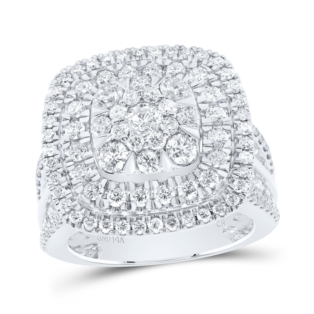 14kt White Gold 3 Cttw Diamond Cushion Ladies Wedding Engagement Anniversary Ring, Women Size: 5-9