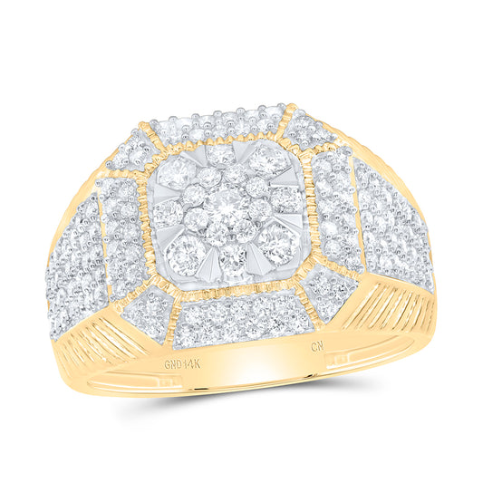 14kt Yellow Gold 1 1/3 Cttw Diamond Octagon Mens Ring, Men Size: 8-12