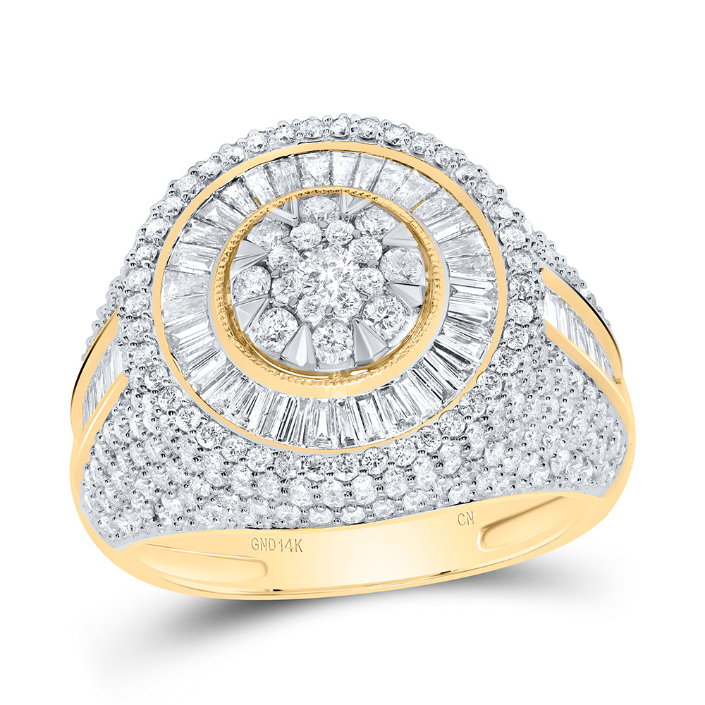 14kt Yellow Gold 3 Cttw Diamond Round Mens Ring, Men Size: 8-12