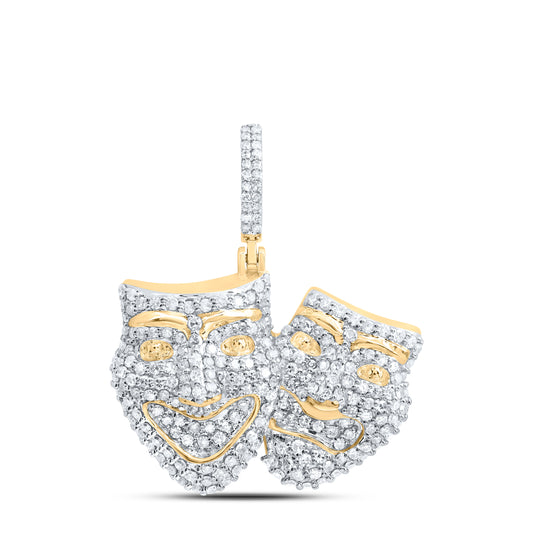 10kt Yellow Gold 1 3/8 Cttw Diamond Laugh And Cry Mens Charm