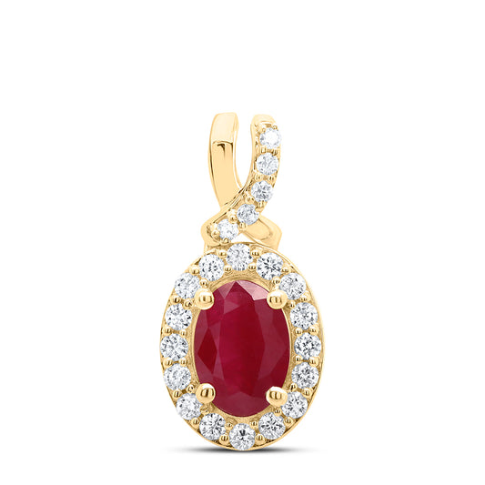 14kt Yellow Gold 1/5 Cttw Diamond Ana M 7x5mm Oval Ruby Natural Gem Pendant