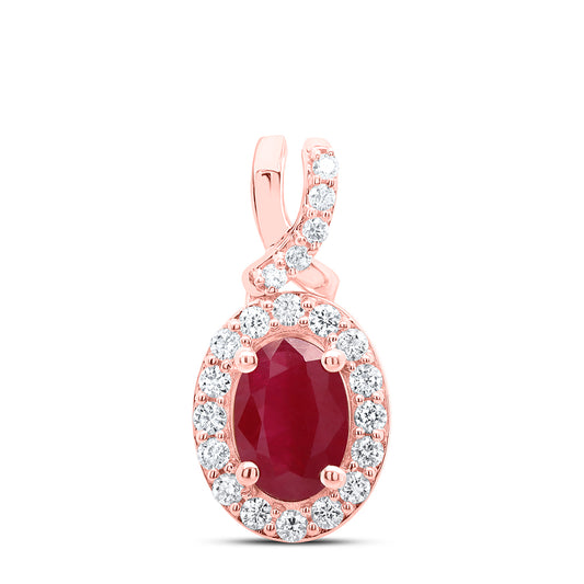 14kt Rose Gold 1/5 Cttw Diamond Ana M 7x5mm Oval Ruby Natural Gem Pendant