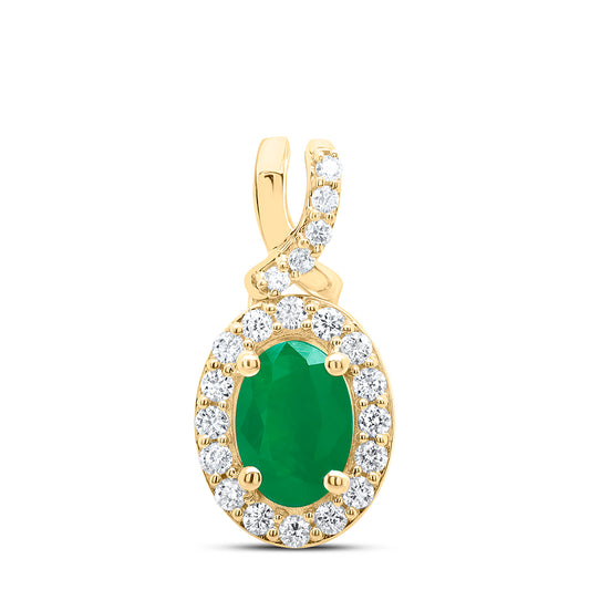 14kt Yellow Gold 1/5 Cttw Diamond Ana M 7x5mm Oval Emerald Natural Gem Pendant