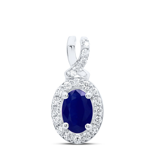14kt White Gold 1/5 Cttw Diamond Ana M 7x5mm Oval Blue Sapphire Natural Gem Pendant