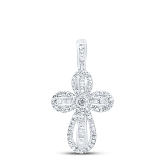 10kt White Gold 5/8 Cttw Diamond Cross Pendant