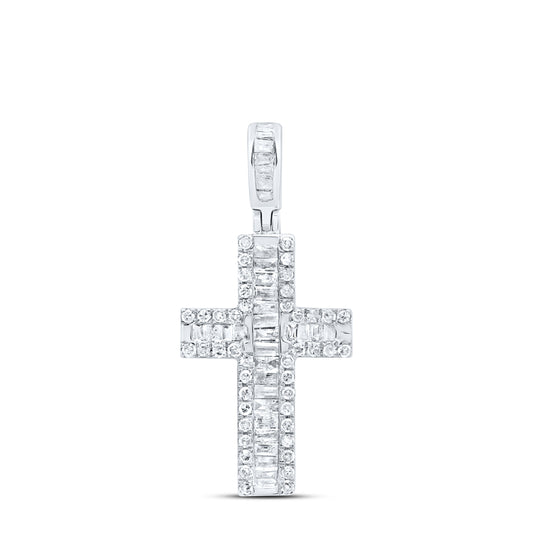 10kt White Gold 1/2 Cttw Diamond Cross Pendant
